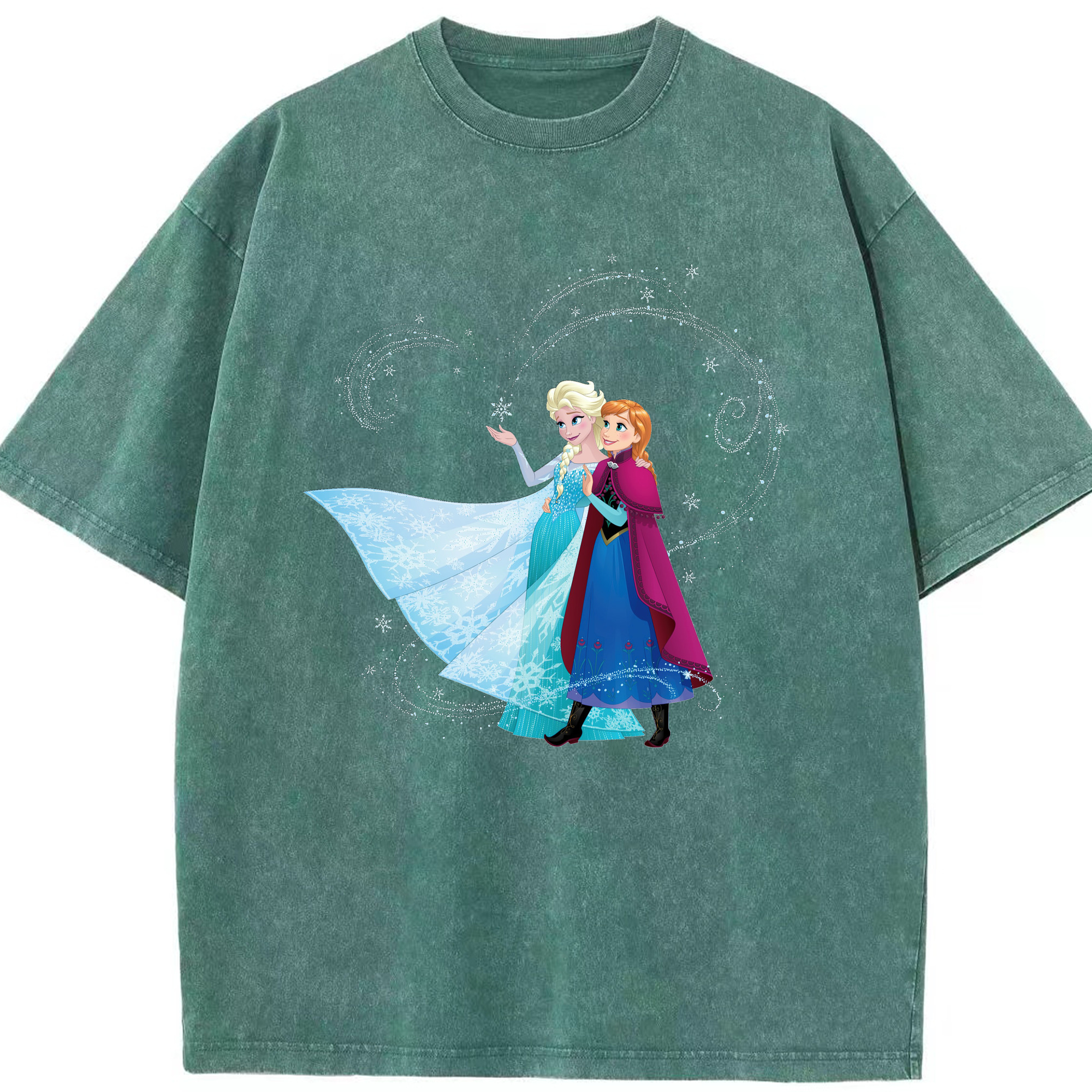 （画像用） アナと雪の女王 アンナ エルサ Frozen Anna Elsa 綿100% ヴィンテージ風 半袖Tシャツ（フロントプリント）